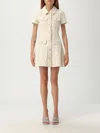 Self-portrait Structured Beige Dress With Classic Collar And Flap Pockets