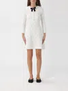 Self-portrait White Lace Knit Mini Dress With Removable Bow In White