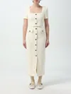 Self-portrait Womens Square-neck Embellished-buttons Crepe Midi Dress Cream In Weiss