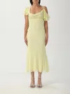 Self-portrait Light Yellow Ruffled Midi Dress With Draped Neckline In Yellow