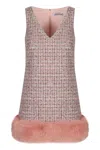Self-portrait Pink Bouclé Faux Fur Hem Minidress In Multi