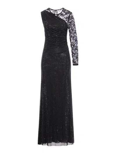Self-portrait Dress With Rhinestone And Lace Sleeves