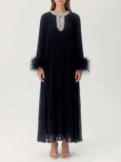 Self-portrait Chiffon Feather Midi Dress In Black