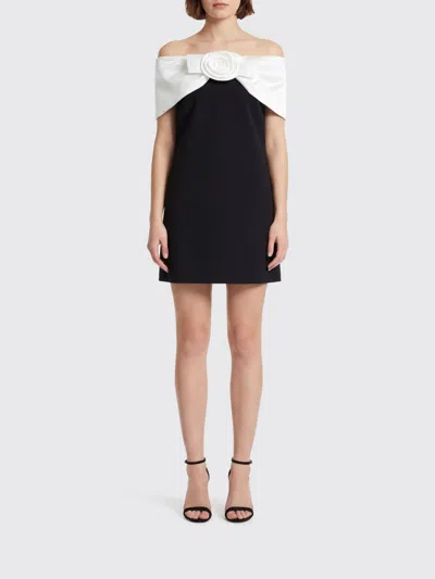 Self-portrait Off-the-shoulder White Flower Mini Dress In Black