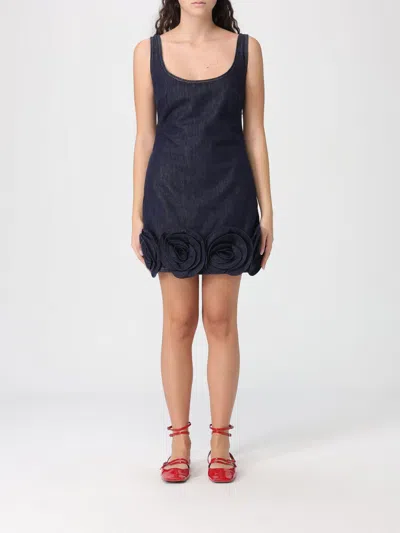 Self-portrait Short Blue Dress With Floral Applique Self Portrait In Black