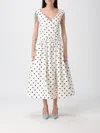 Self-portrait White Dress With All-over Polka Dot And Flared Skirt In Cotton Woman In White