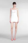 Self-portrait Women White Dress With Applied Rhinestones On The Front And Cut-out Detail In Tech Fab In White