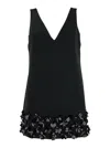 Self-portrait Black Sequin Mini Dress With V Neck In Tech Fabric Woman In Black