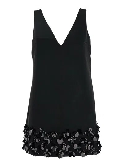 SELF-PORTRAIT BLACK SEQUIN MINI DRESS WITH V NECK