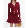 Self-portrait Self Portrait Women Burgundy Pointelle Knit Long-sleeved Mini Dress In Red