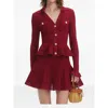 Self-portrait Self Portrait Women Burgundy Pointelle Knit Long-sleeved Mini Dress In Red