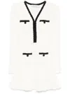 Self-portrait Textured White Dress With Beaded V-neckline
