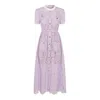 Self-portrait Lace Buttoned Cotton Blend Midi Dress In Purple