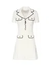 Self-portrait White Mini Dress With Notched Collar And Contrasting Trim In Viscose Blend Stretch Woman