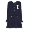 Self-portrait Self Portrait Women Perforated Knit Short Dress With Removable Lace Brooch In Blue