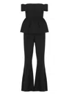 Self-portrait Black Crepe Off Shoulder Jumpsuit Black In Black