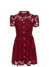 Self-portrait Womens Embroidered Collared Lace Mini Dress Burgundy In Red
