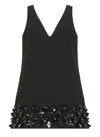Self-portrait Black Sequin Mini Dress With V Neck In Tech Fabric Woman In Black