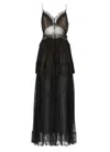 Self-portrait Sheer Tiered Lace-trimmed Maxi Dress In Black