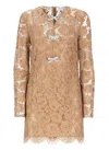 Self-portrait Womens Tan Lace Bow-embellished Woven Mini Dress In Brown
