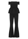 Self-portrait Black Crepe Off Shoulder Jumpsuit Black In Black