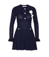 Self-portrait Self Portrait Women Perforated Knit Short Dress With Removable Lace Brooch In Blue
