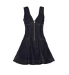 Self-portrait Navy Blue Dress With Bustier Neckline And Zip Detail