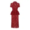 Self-portrait Bordeaux Lace Peplum Midi Dress In Burgundy