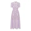 Self-portrait Lace Buttoned Cotton Blend Midi Dress In Purple