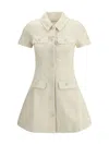 Self-portrait Structured Beige Dress With Classic Collar And Flap Pockets In Neutral