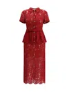 Self-portrait Bordeaux Lace Peplum Midi Dress In Burgundy