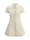Self-portrait Structured Beige Dress With Classic Collar And Flap Pockets In Neutral