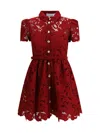Self-portrait Womens Embroidered Collared Lace Mini Dress Burgundy In Red