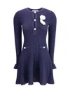 Self-portrait Self Portrait Women Perforated Knit Short Dress With Removable Lace Brooch In Blue