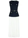 Self-portrait Womens Pleated Sleeveless Woven Midi Dress Blue In Blue
