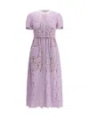 Self-portrait Lace Buttoned Cotton Blend Midi Dress In Purple