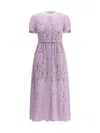 Self-portrait Lace Buttoned Cotton Blend Midi Dress In Purple