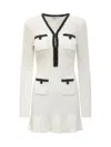 Self-portrait Textured White Dress With Beaded V-neckline In White