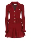 Self-portrait Self Portrait Women Burgundy Pointelle Knit Long-sleeved Mini Dress In Red