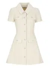 Self-portrait Structured Beige Dress With Classic Collar And Flap Pockets In Neutral