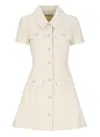 Self-portrait Structured Beige Dress With Classic Collar And Flap Pockets In Neutral