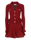 Self-portrait Self Portrait Women Burgundy Pointelle Knit Long-sleeved Mini Dress In Red