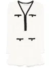 Self-portrait Textured White Dress With Beaded V-neckline In White