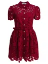 Self-portrait Womens Embroidered Collared Lace Mini Dress Burgundy In Red