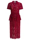 Self-portrait Bordeaux Lace Peplum Midi Dress In Burgundy