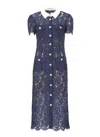 Self-portrait Navy Blue Dress With Front Button Fastening In Pink
