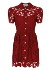 Self-portrait Womens Embroidered Collared Lace Mini Dress Burgundy