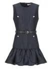 Self-portrait Crew Neck Taffeta Mini Dress With Ruffled Hem In Blue
