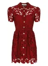 Self-portrait Womens Embroidered Collared Lace Mini Dress Burgundy