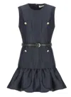 Self-portrait Crew Neck Taffeta Mini Dress With Ruffled Hem In Blue